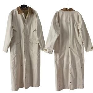 J Peterman Natural Cream Brown Canvas Horseman's Duster Jacket Adjustable Large